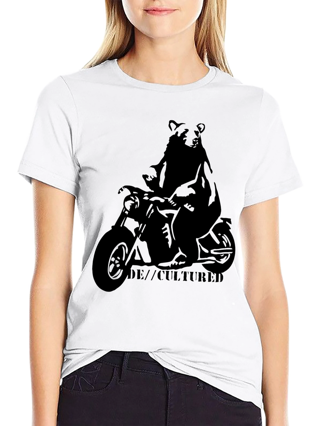 Bear on Motorcycle Graphic T-Shirt - Black