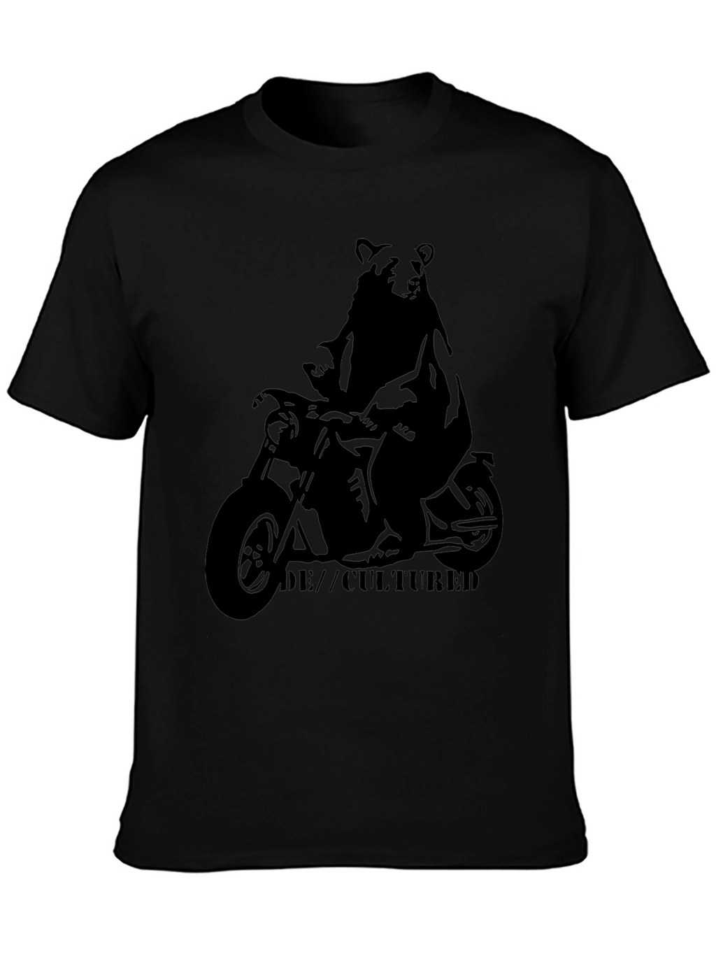 Bear on Motorcycle Graphic T-Shirt - Black