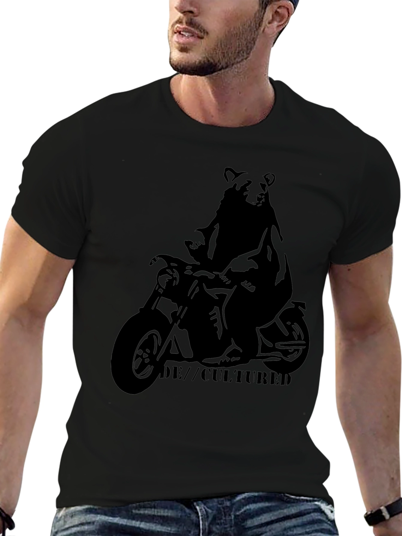 Bear on Motorcycle Graphic T-Shirt - Black