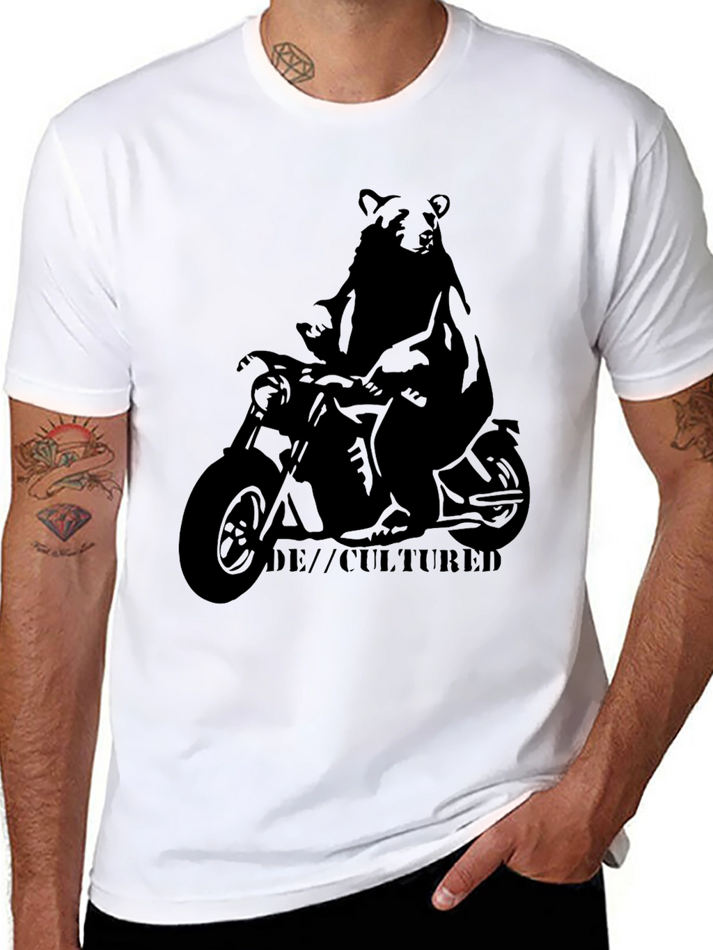 Bear on Motorcycle Graphic T-Shirt - Black