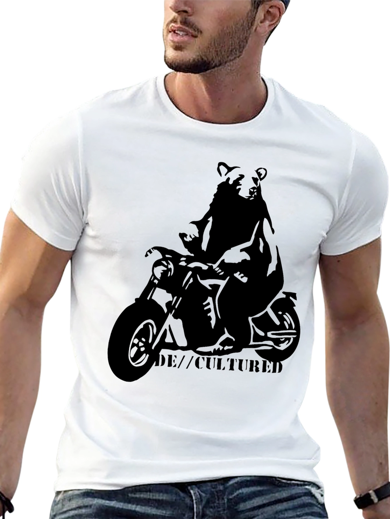 Bear on Motorcycle Graphic T-Shirt - Black