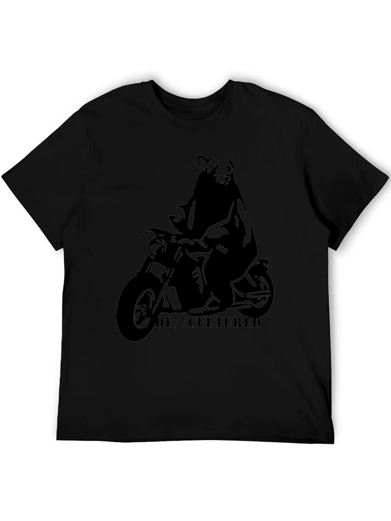 Bear on Motorcycle Graphic T-Shirt - Black