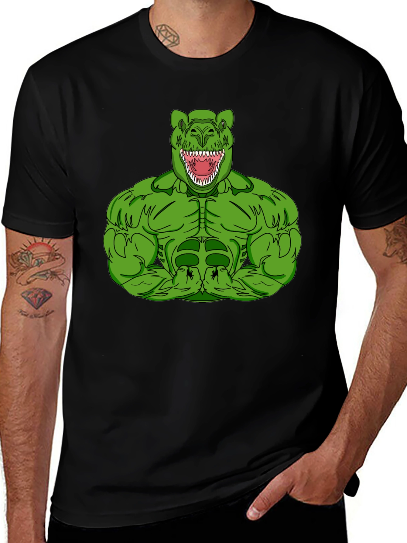 Dino Muscle T-Shirt - Black Graphic Tee