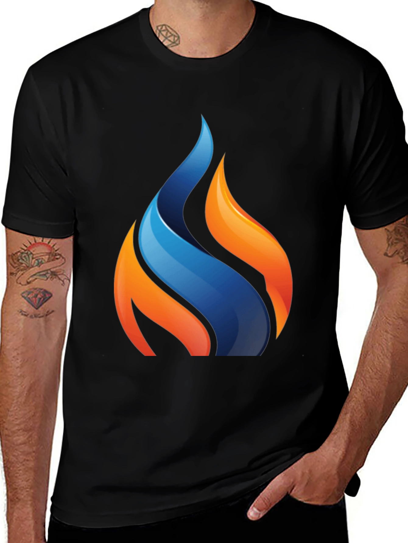 Modern Flame Graphic Black T-Shirt