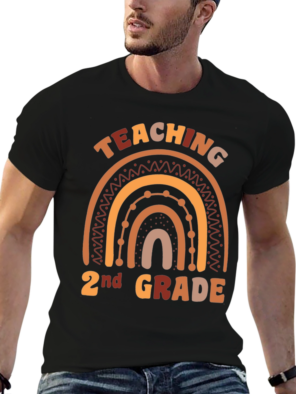 Teaching 2nd Grade Boho Rainbow Graphic Tee