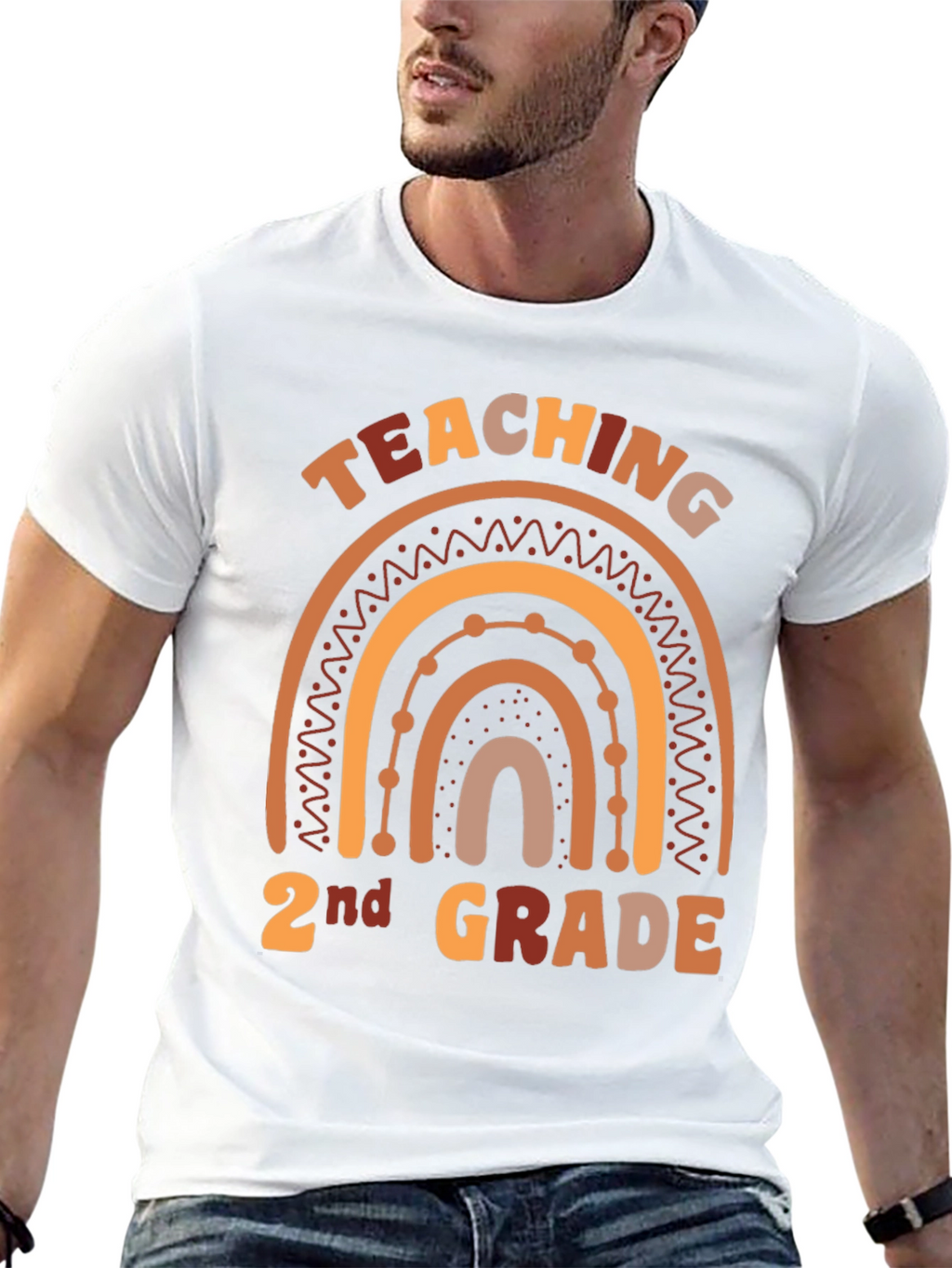 Teaching 2nd Grade Boho Rainbow Graphic Tee