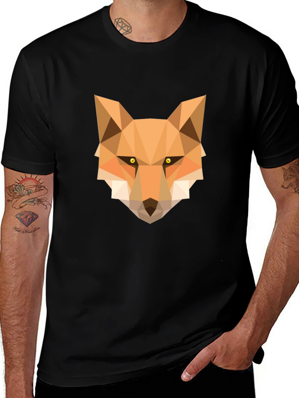 Geometric Fox Graphic Tee - Stylish Black T-Shirt