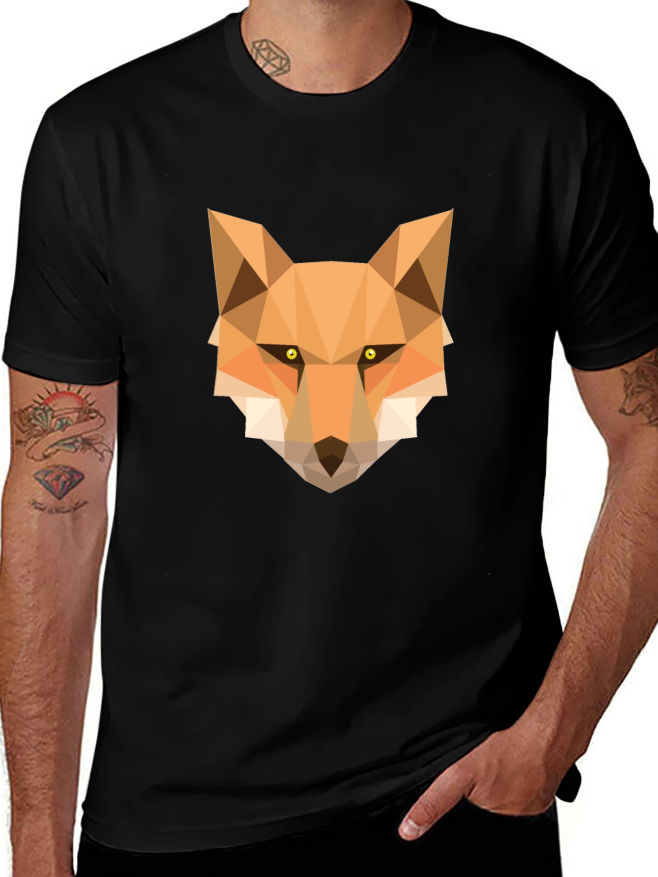 Geometric Fox Graphic Tee - Stylish Black T-Shirt