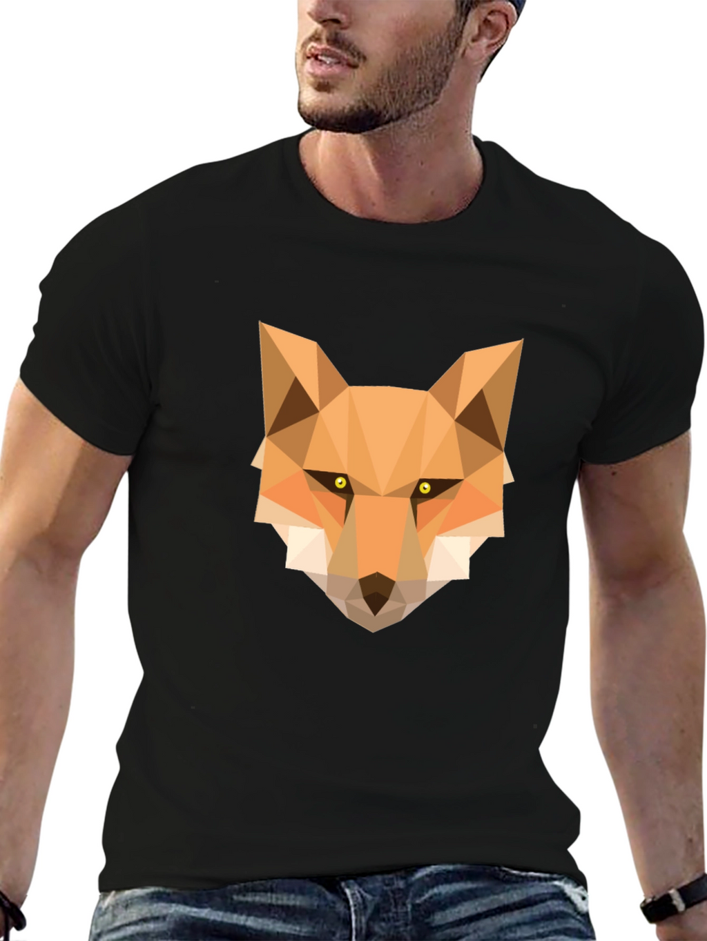 Geometric Fox Graphic Tee - Stylish Black T-Shirt
