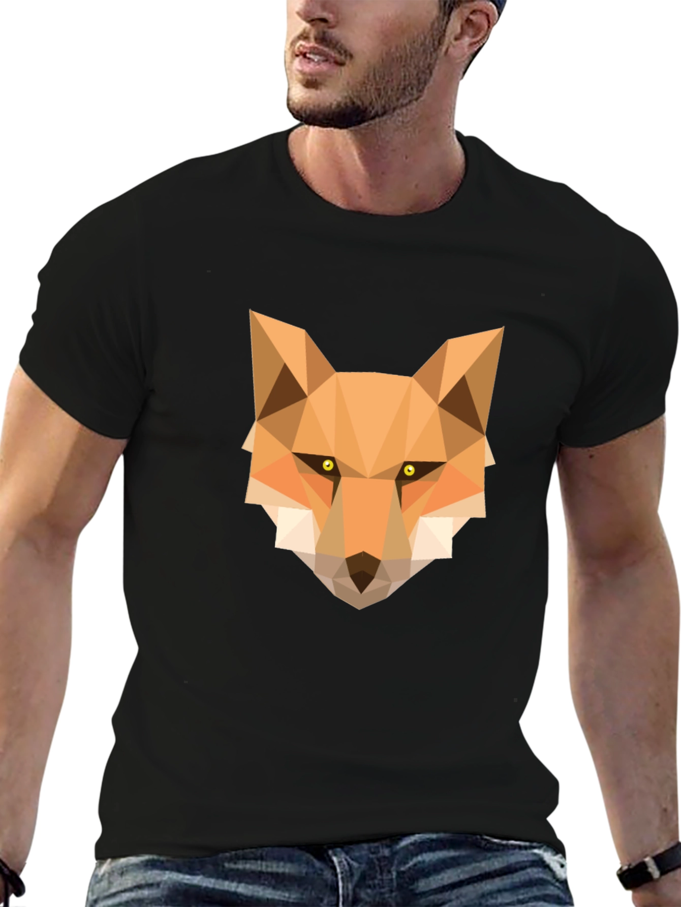 Geometric Fox Graphic Tee - Stylish Black T-Shirt