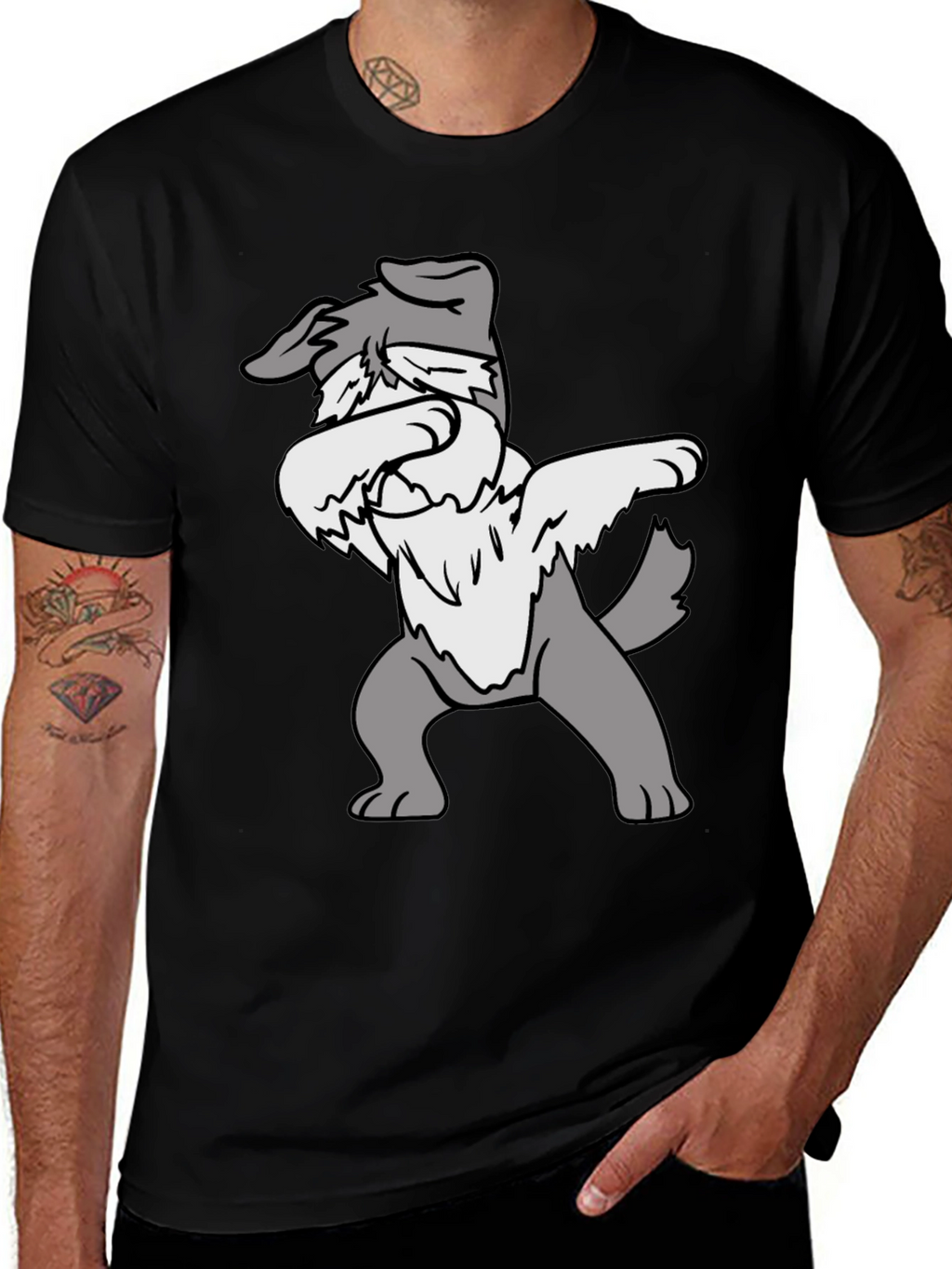 Dabbing Dog Graphic Tee - Black Cotton Casual Shirt