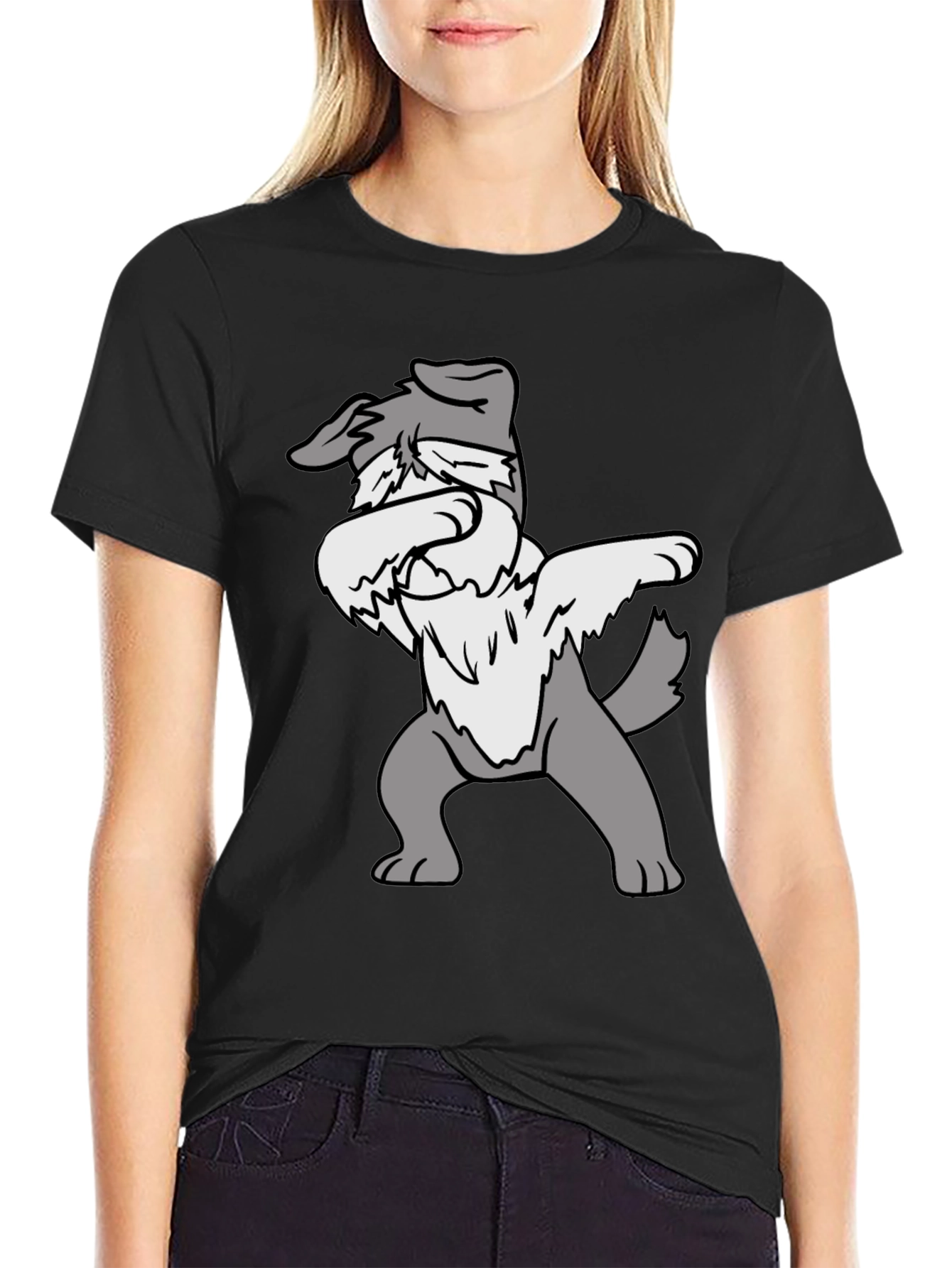 Dabbing Dog Graphic Tee - Black Cotton Casual Shirt