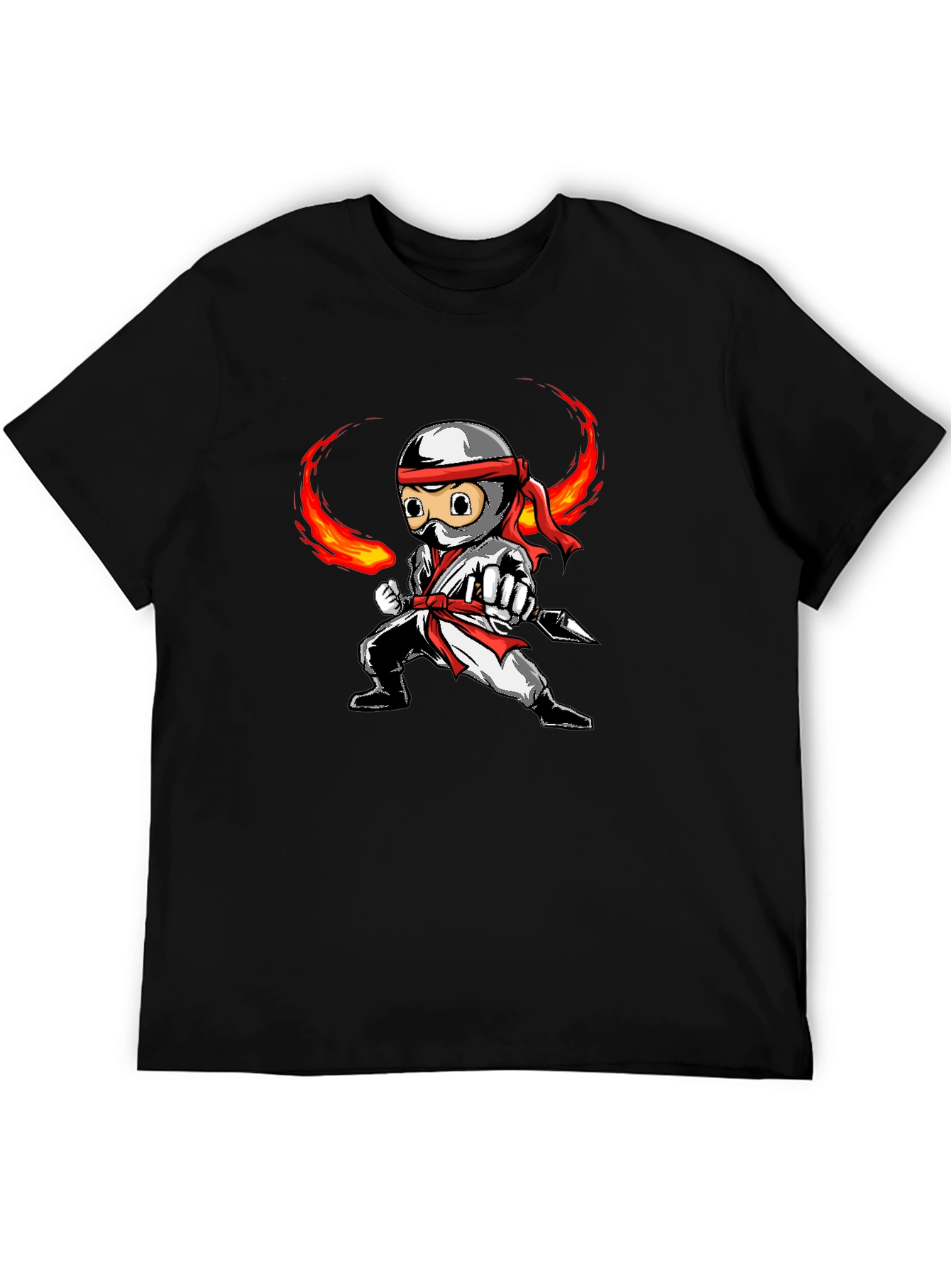 Ninja Cartoon Graphic Black T-Shirt