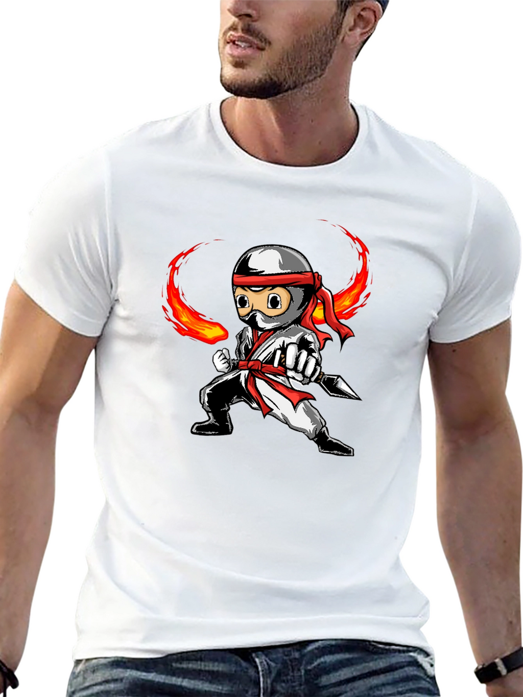 Ninja Cartoon Graphic Black T-Shirt