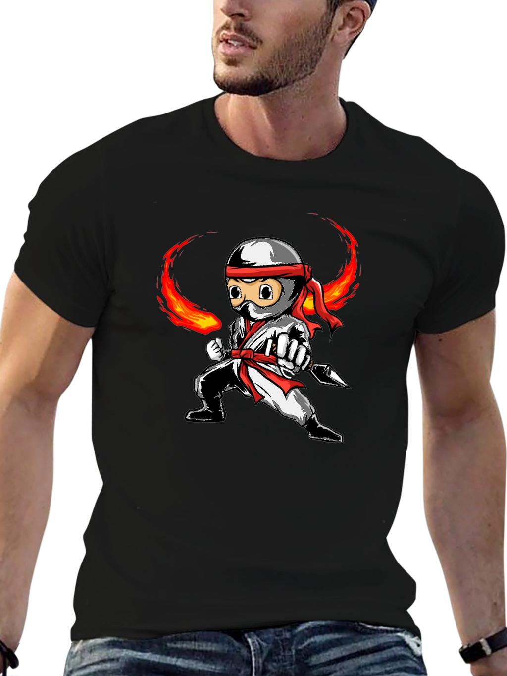 Ninja Cartoon Graphic Black T-Shirt