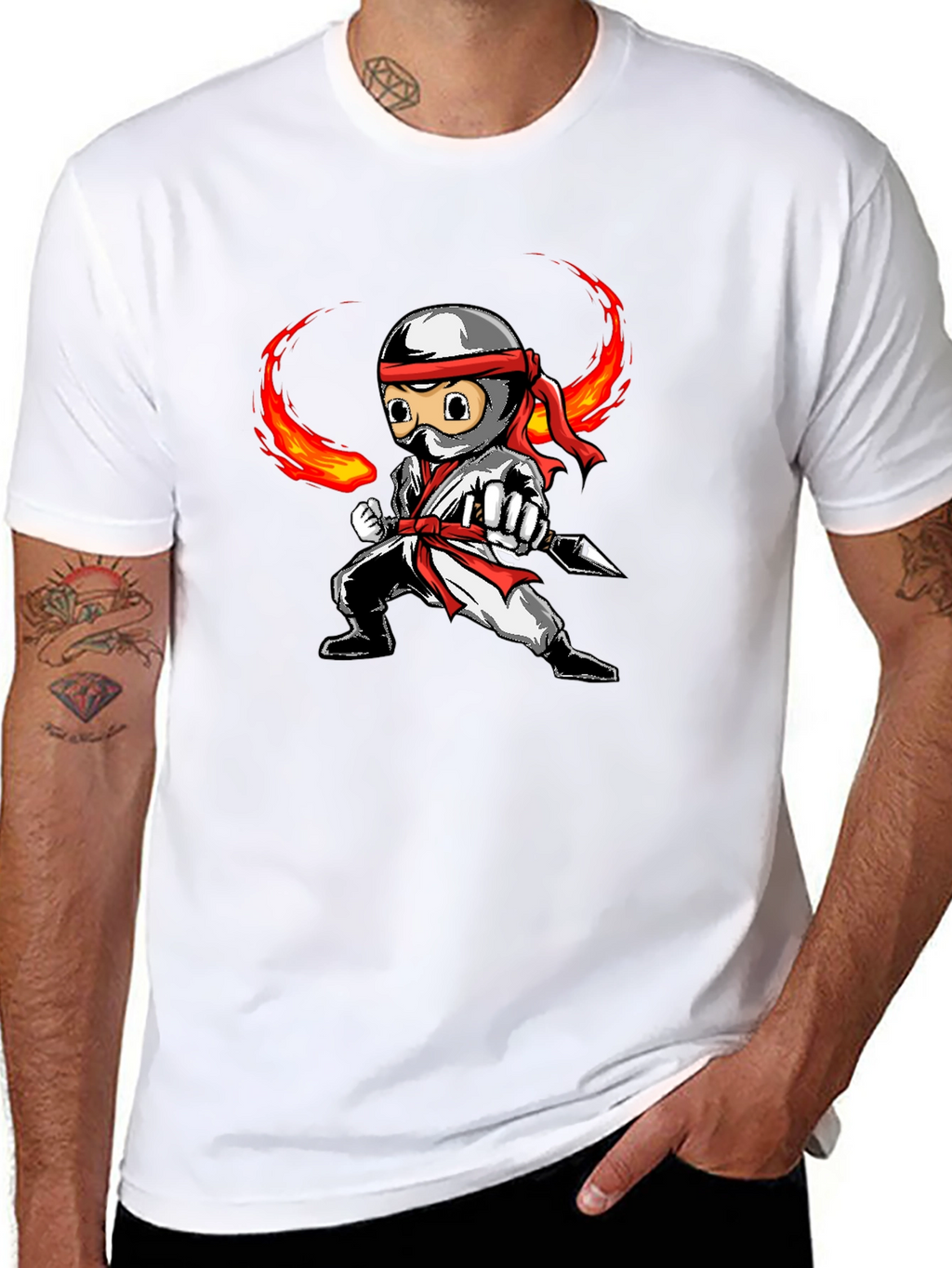 Ninja Cartoon Graphic Black T-Shirt