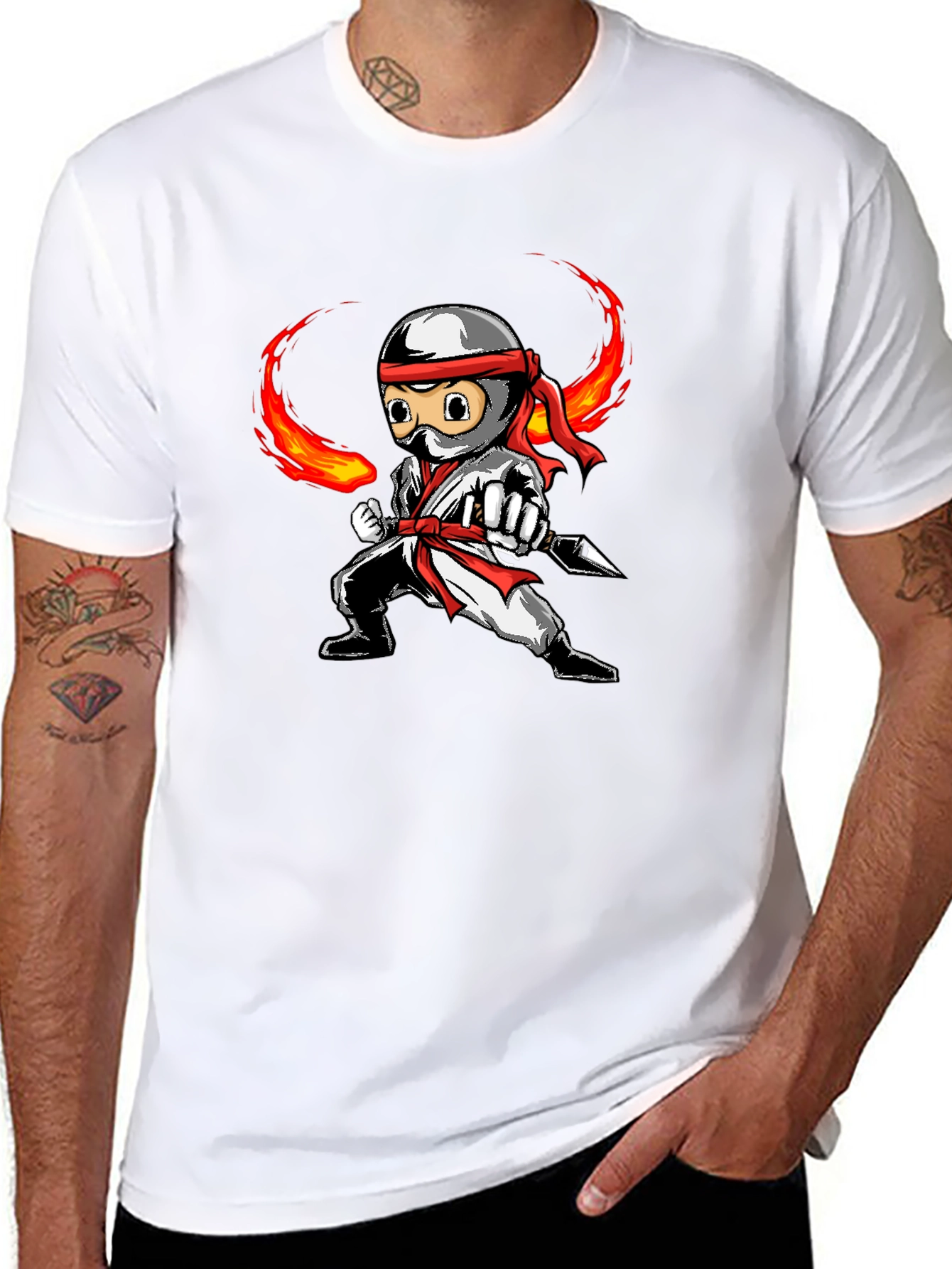 Ninja Cartoon Graphic Black T-Shirt