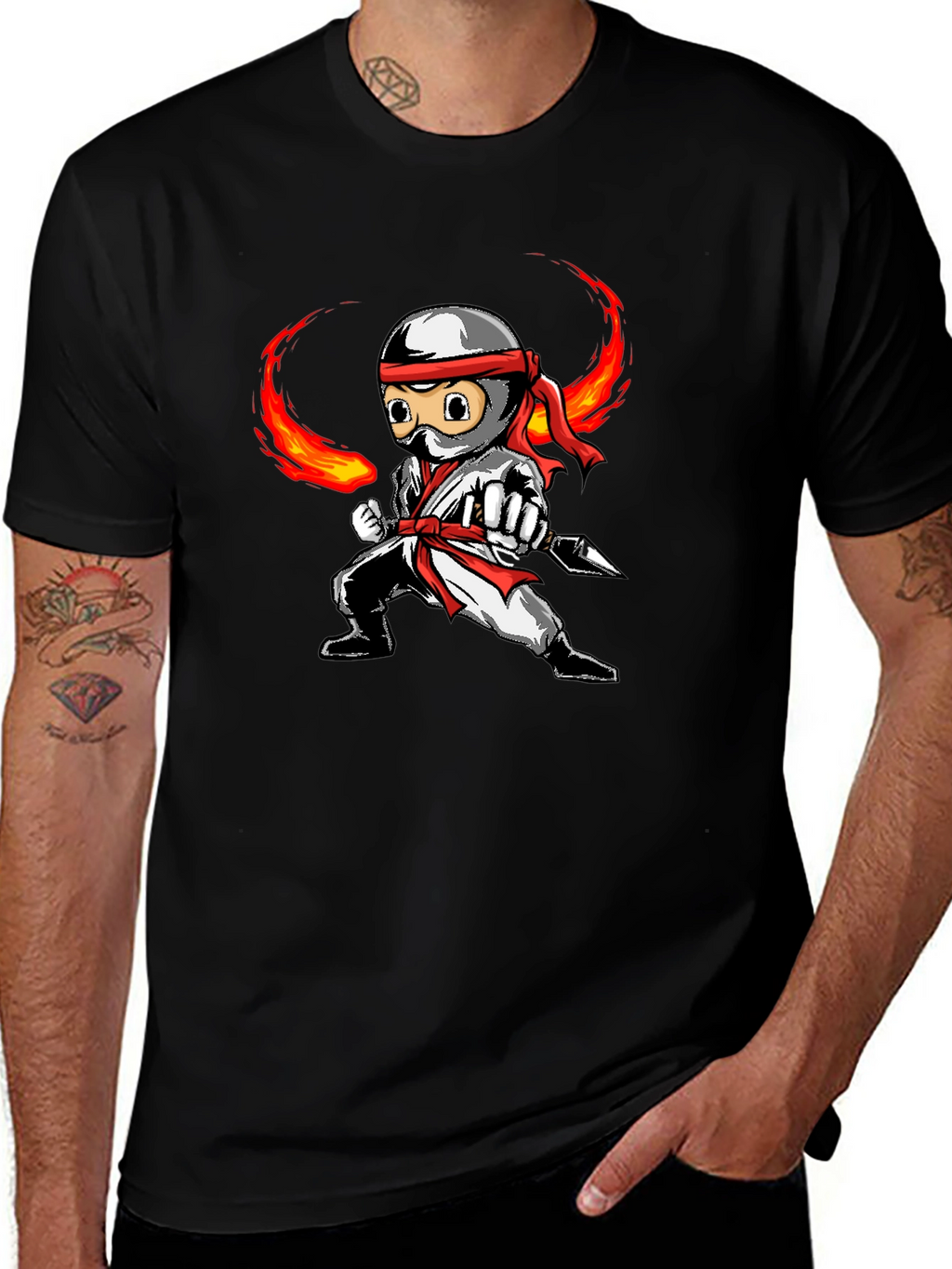 Ninja Cartoon Graphic Black T-Shirt