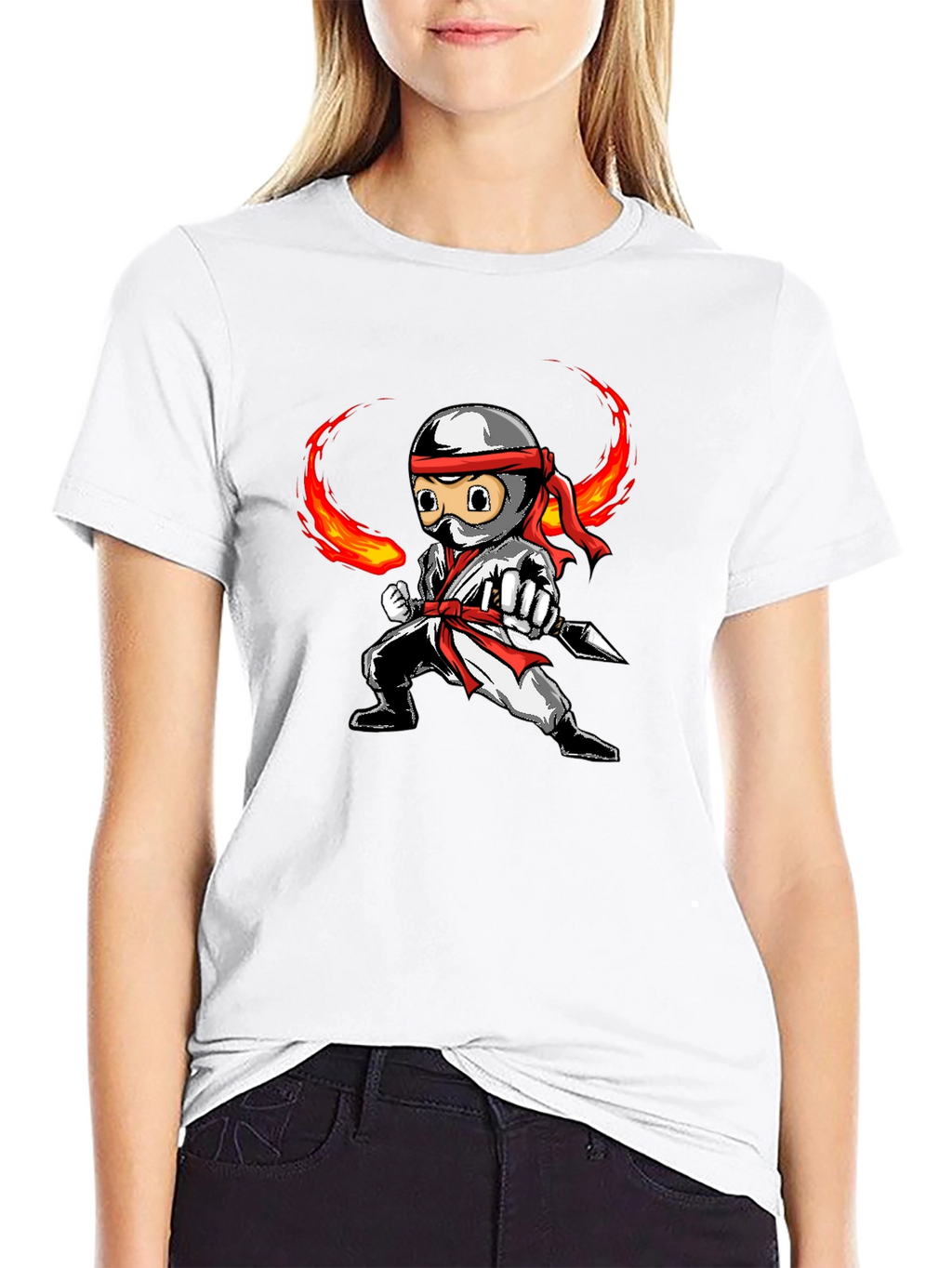 Ninja Cartoon Graphic Black T-Shirt