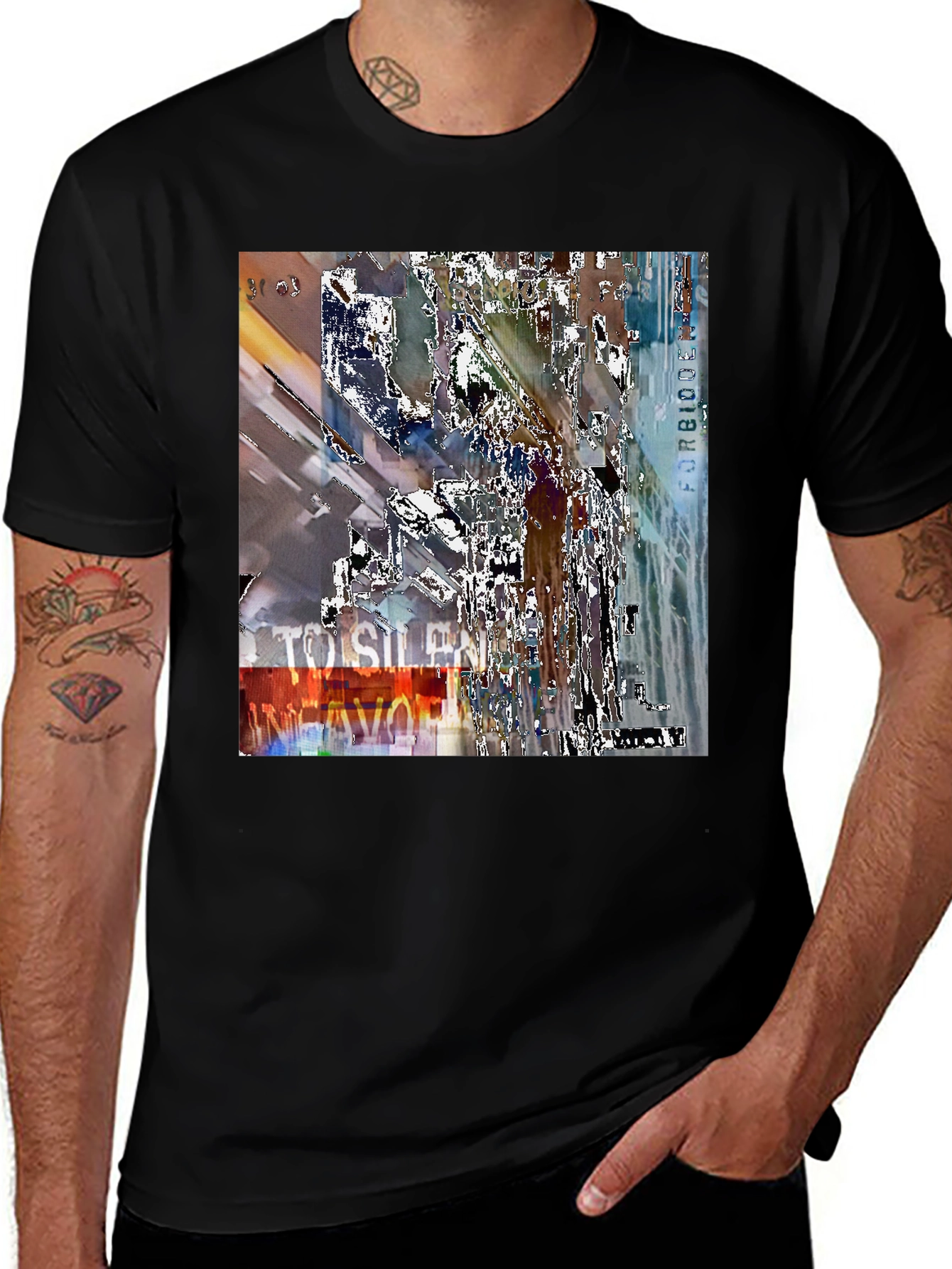 Abstract Graphic Print Black Crew Neck T-Shirt