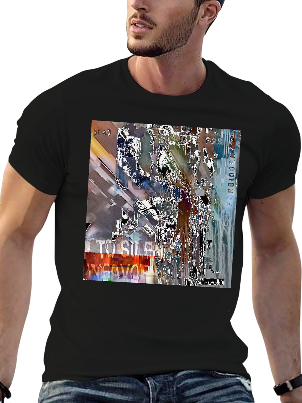 Abstract Graphic Print Black Crew Neck T-Shirt