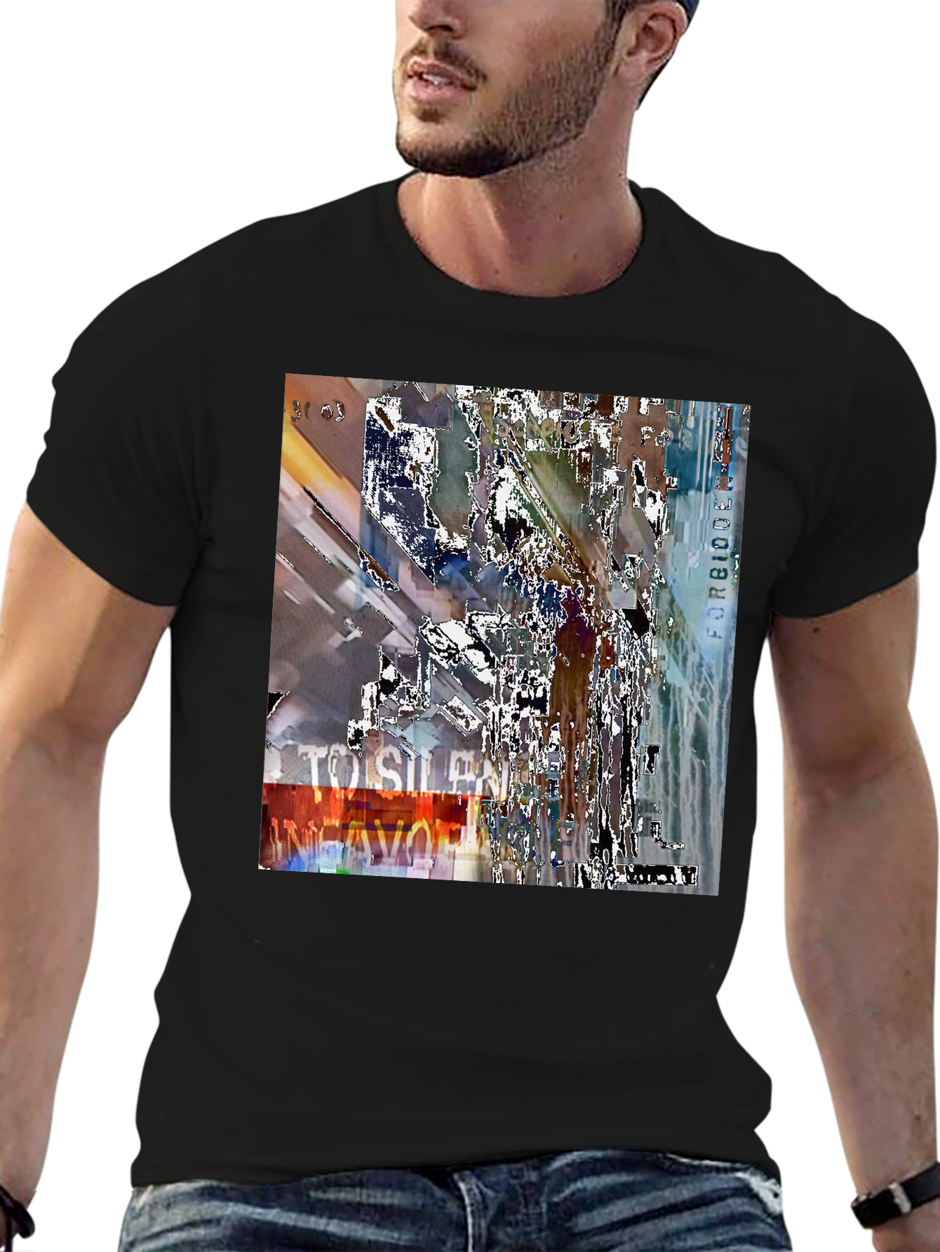Abstract Graphic Print Black Crew Neck T-Shirt