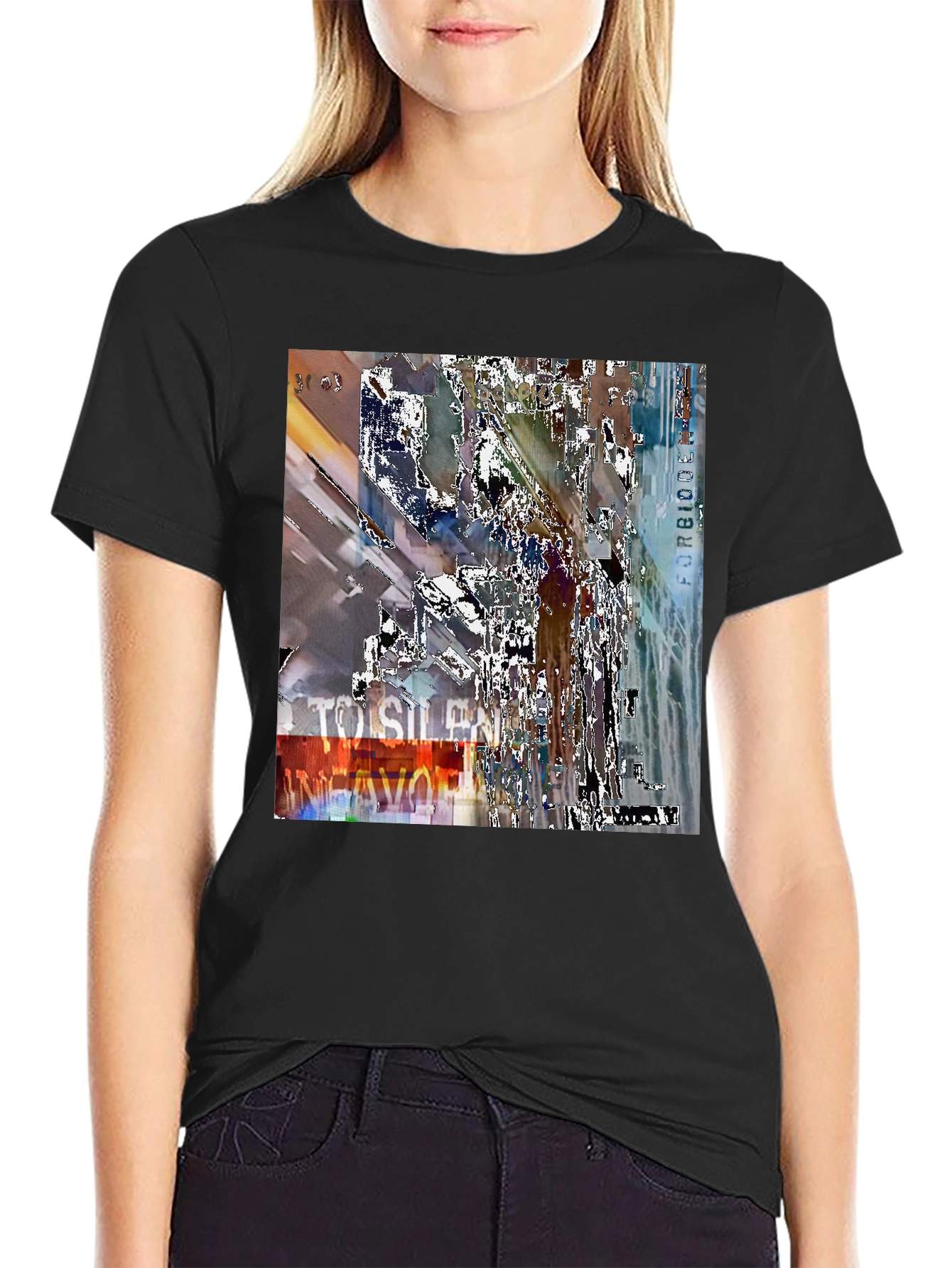 Abstract Graphic Print Black Crew Neck T-Shirt