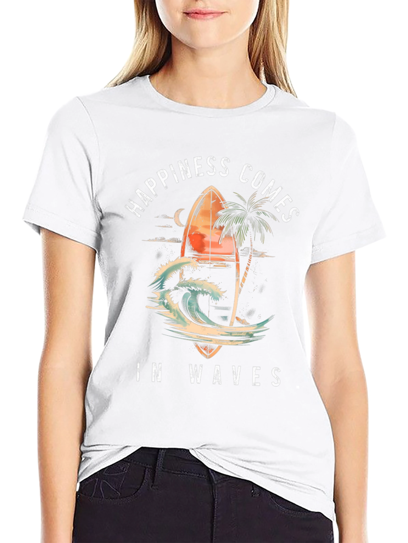 Happiness Comes in Waves Graphic Tee - Surf Style