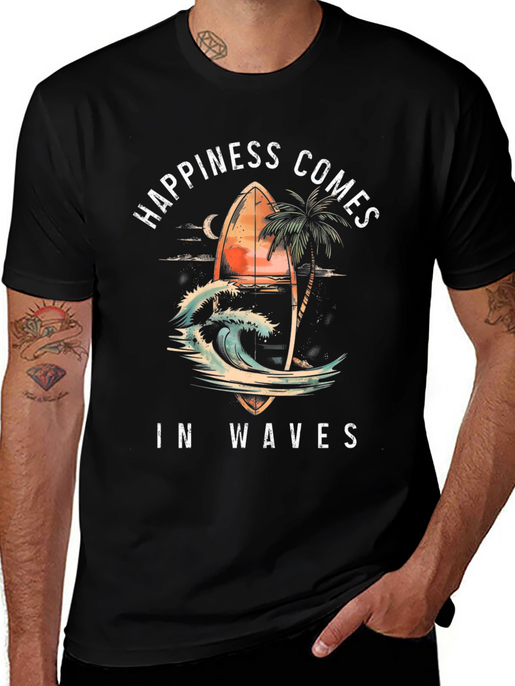 Happiness Comes in Waves Graphic Tee - Surf Style