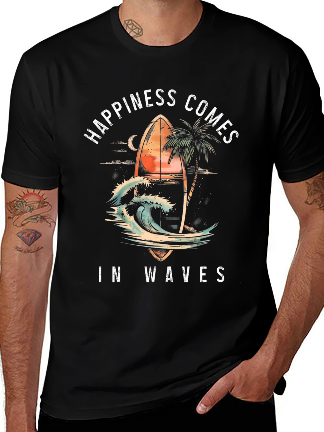 Happiness Comes in Waves Graphic Tee - Surf Style