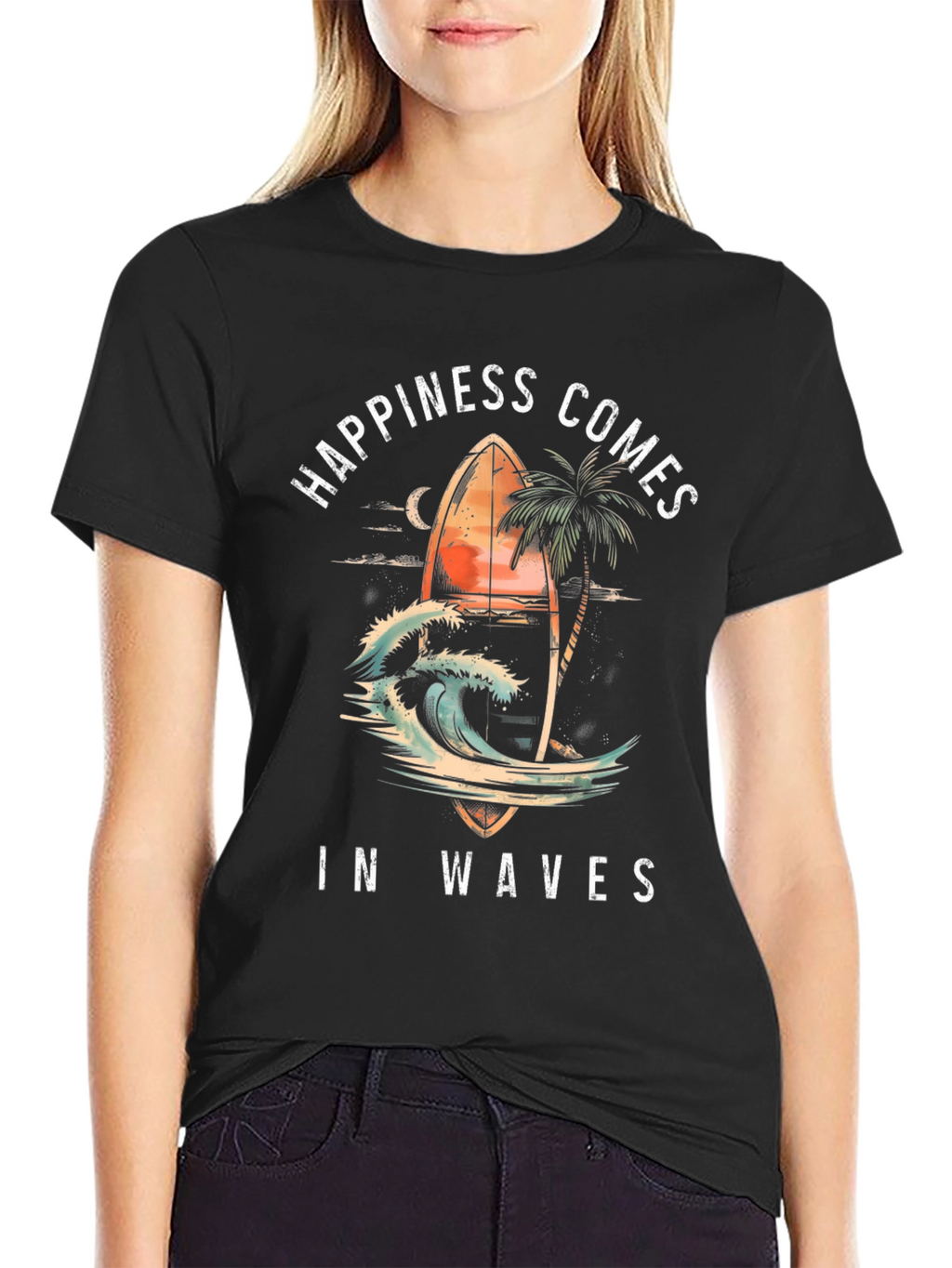 Happiness Comes in Waves Graphic Tee - Surf Style