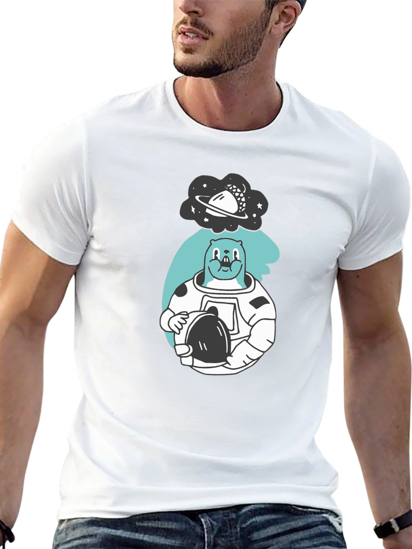 Astronaut Beaver T-Shirt - Black