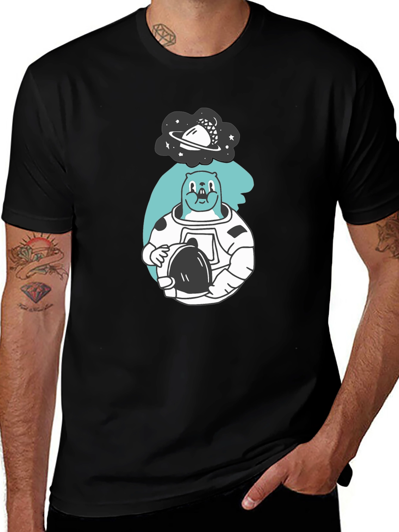Astronaut Beaver T-Shirt - Black