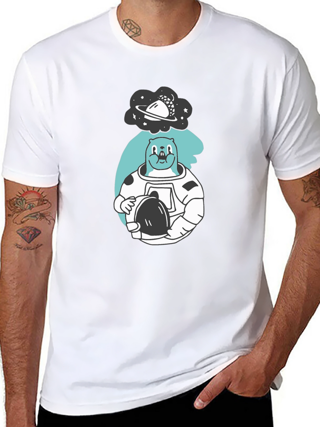 Astronaut Beaver T-Shirt - Black