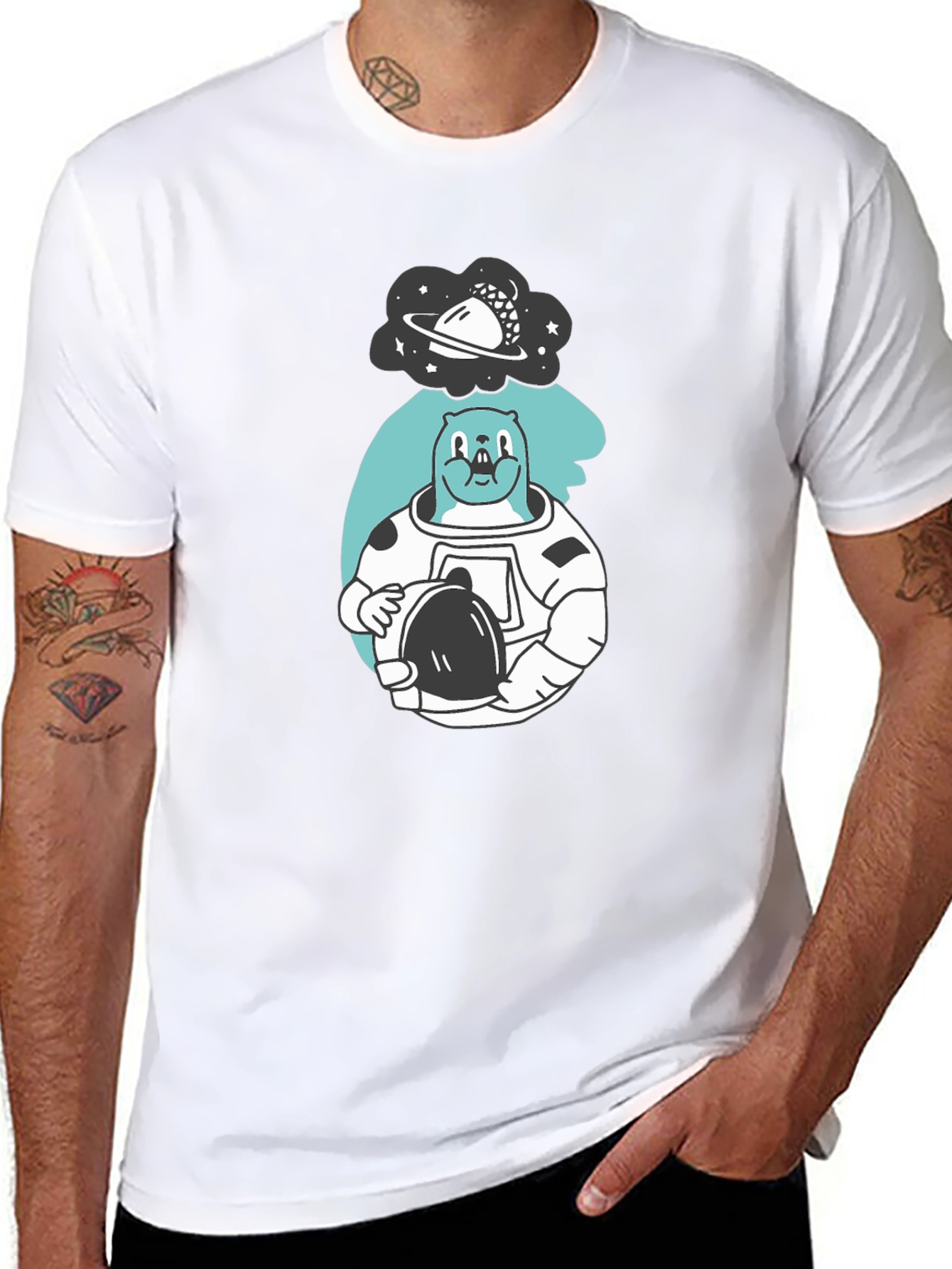Astronaut Beaver T-Shirt - Black
