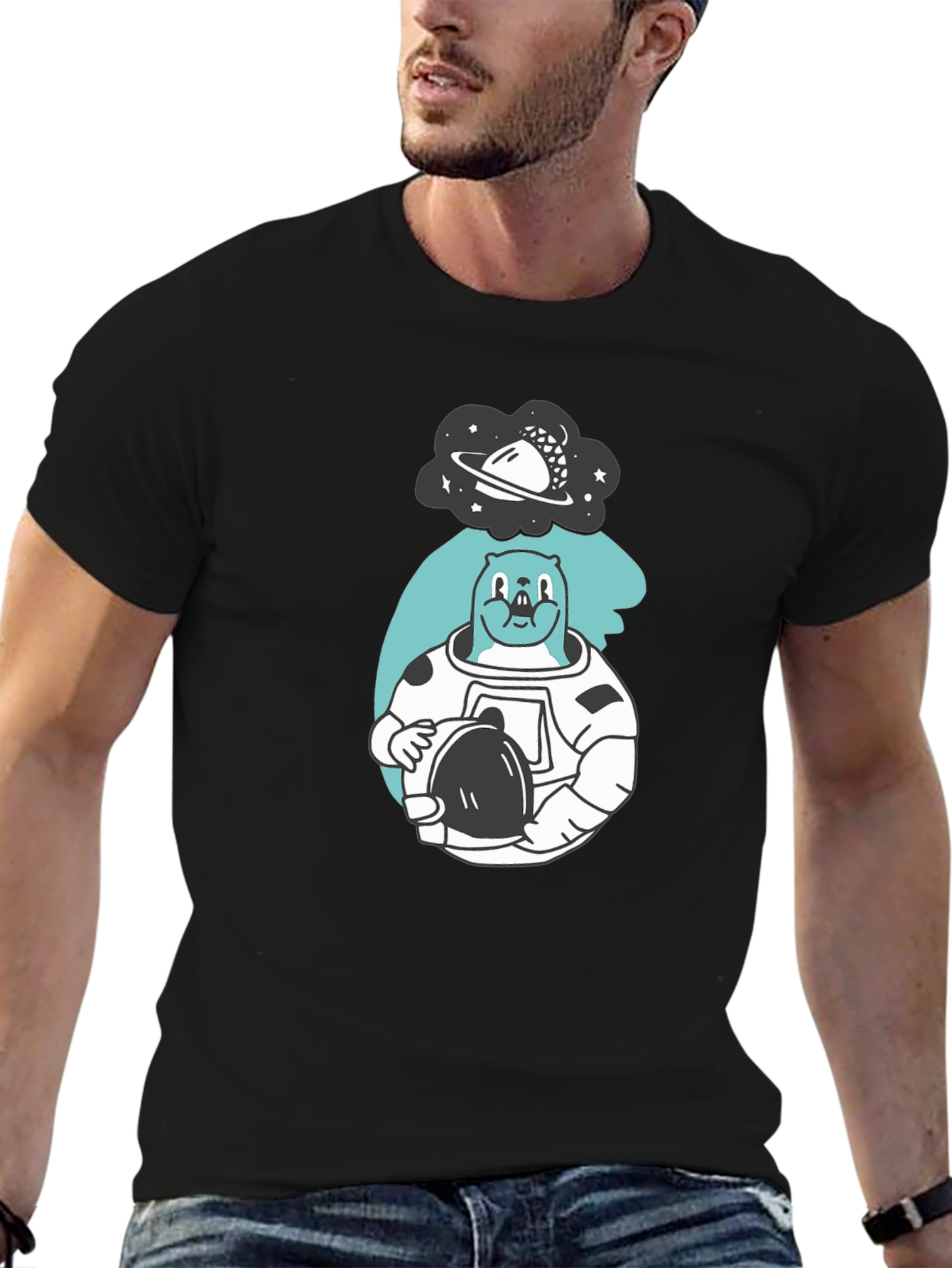 Astronaut Beaver T-Shirt - Black