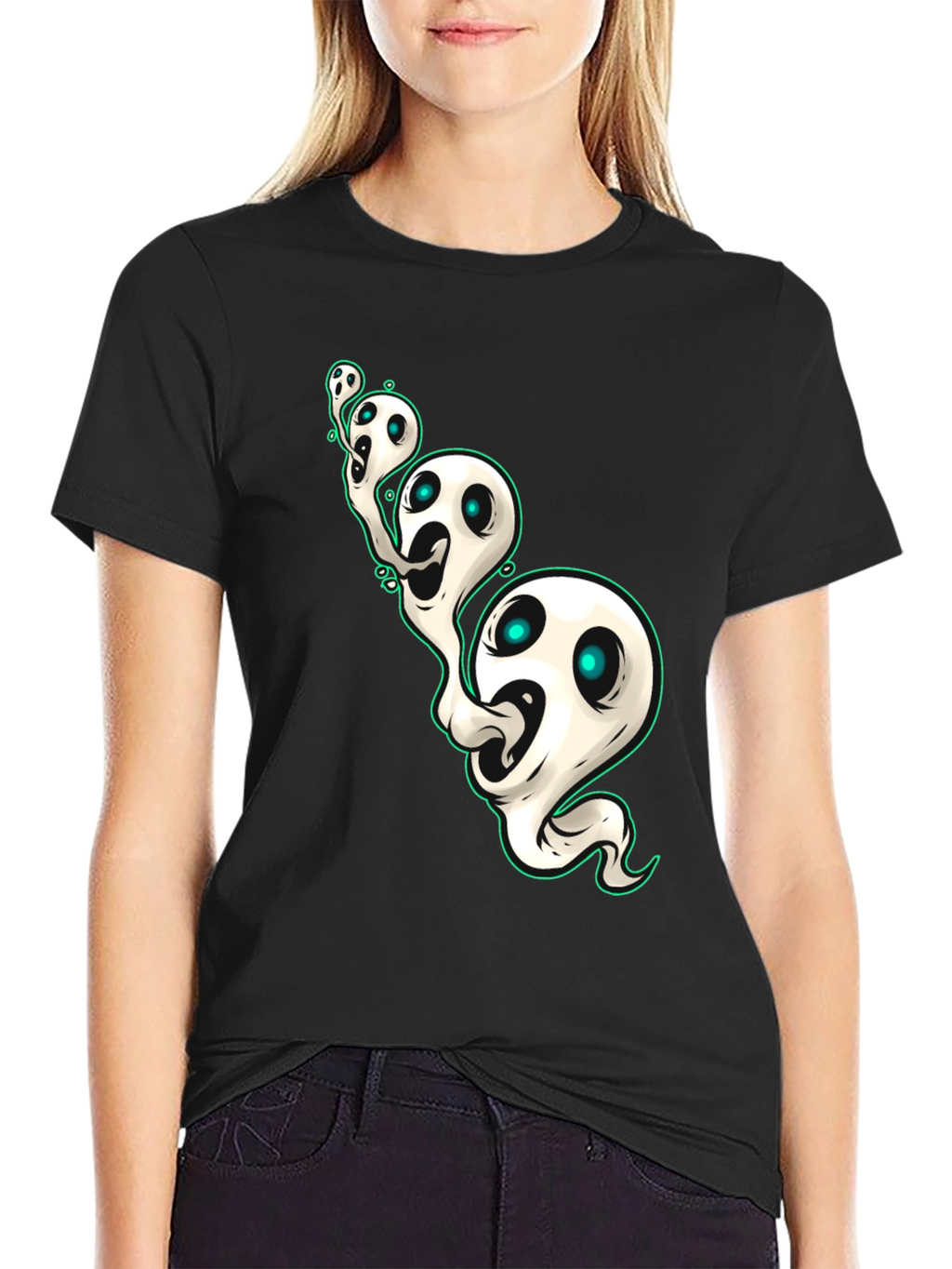 Spooky Ghosts Graphic Black T-Shirt