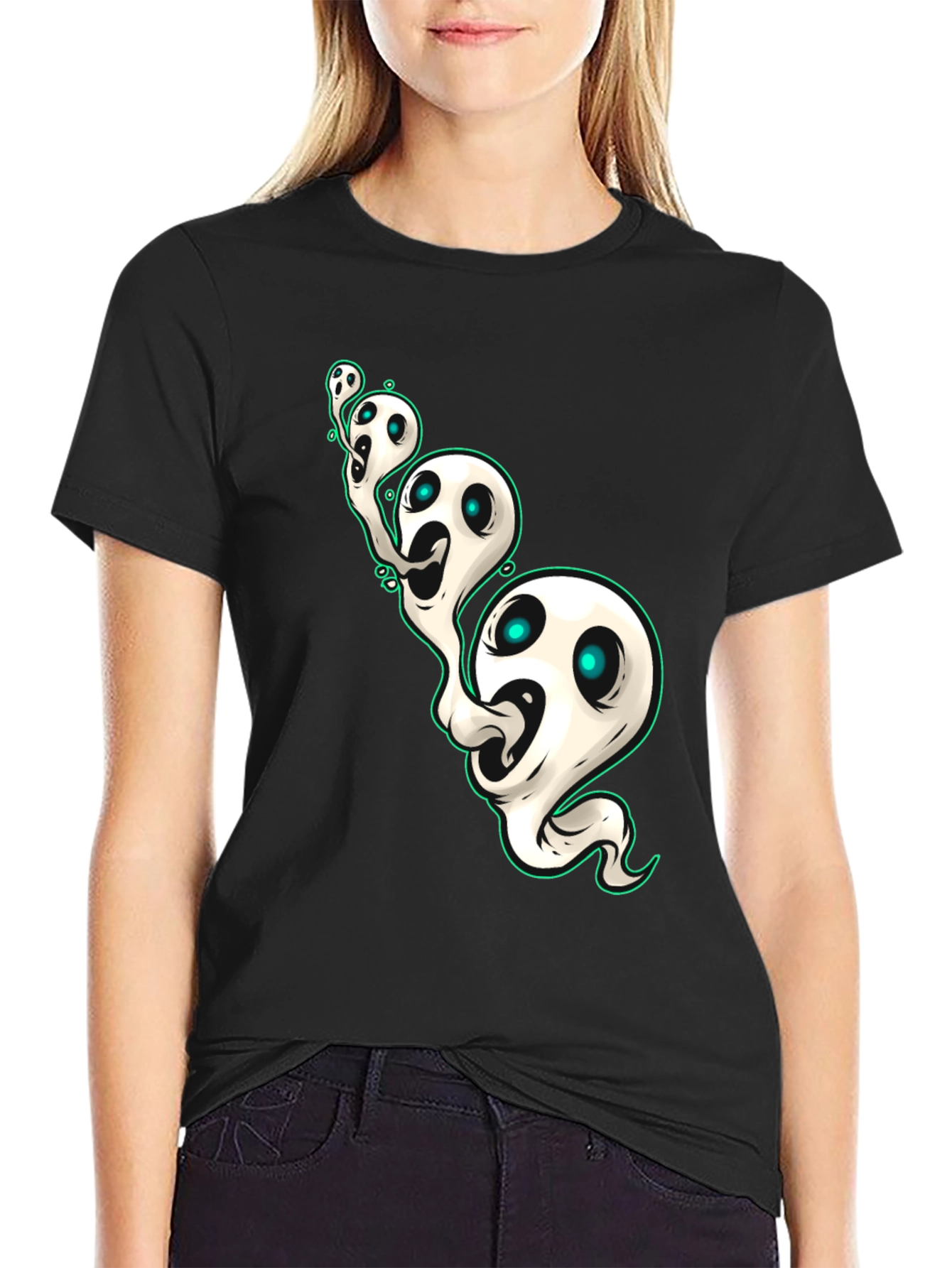 Spooky Ghosts Graphic Black T-Shirt