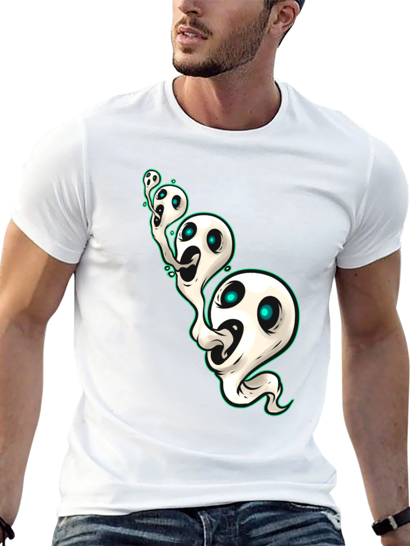 Spooky Ghosts Graphic Black T-Shirt