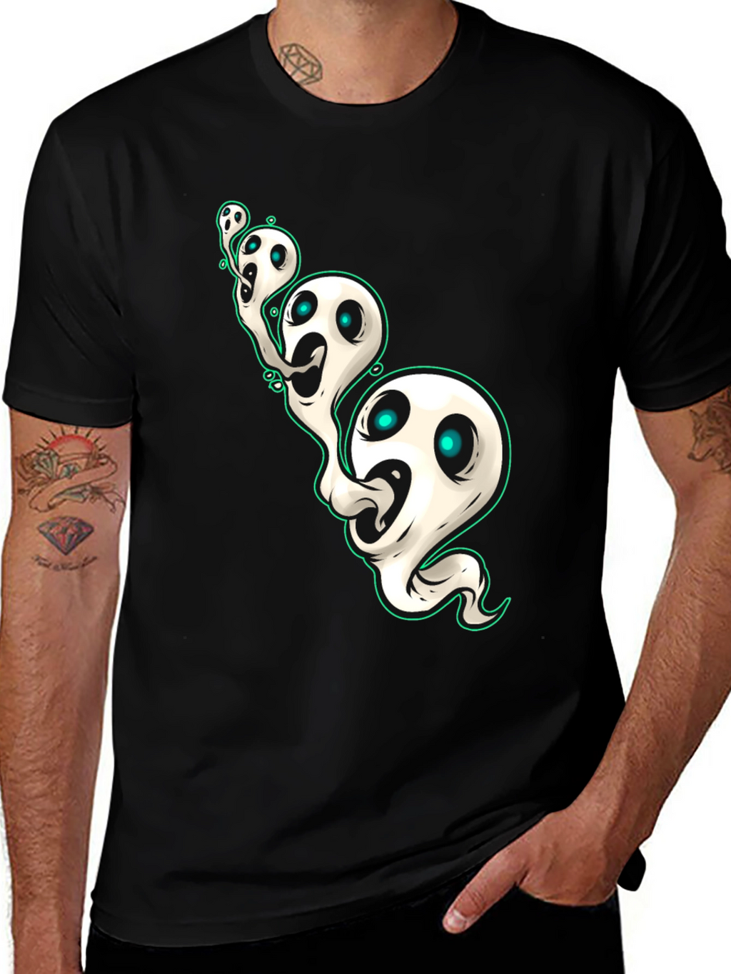 Spooky Ghosts Graphic Black T-Shirt