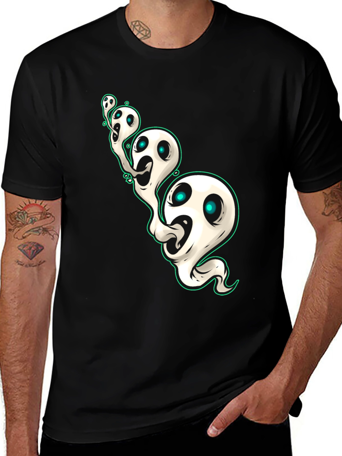 Spooky Ghosts Graphic Black T-Shirt