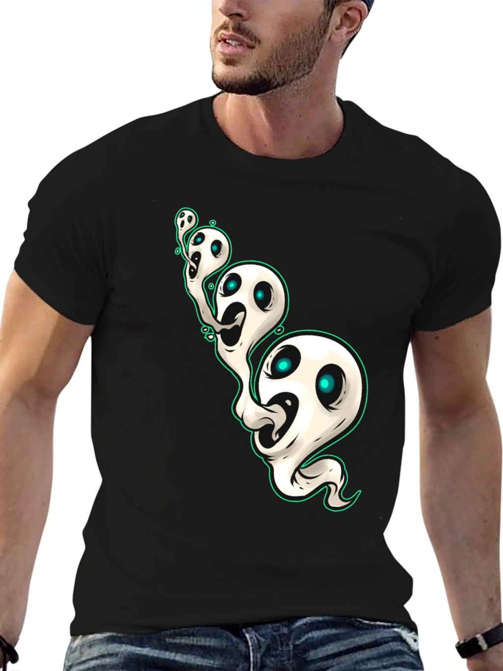 Spooky Ghosts Graphic Black T-Shirt