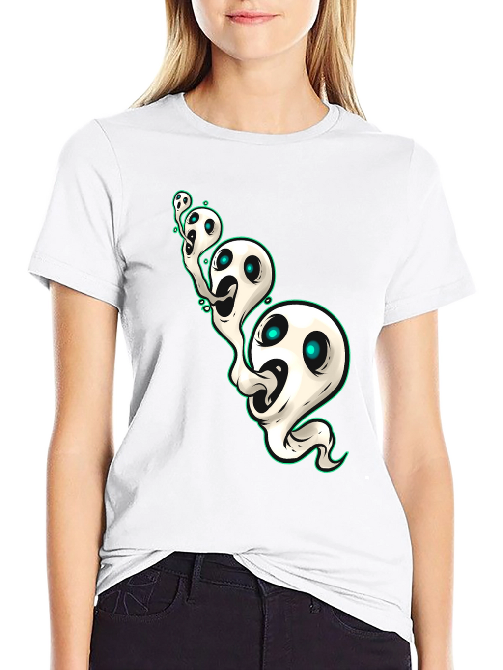 Spooky Ghosts Graphic Black T-Shirt