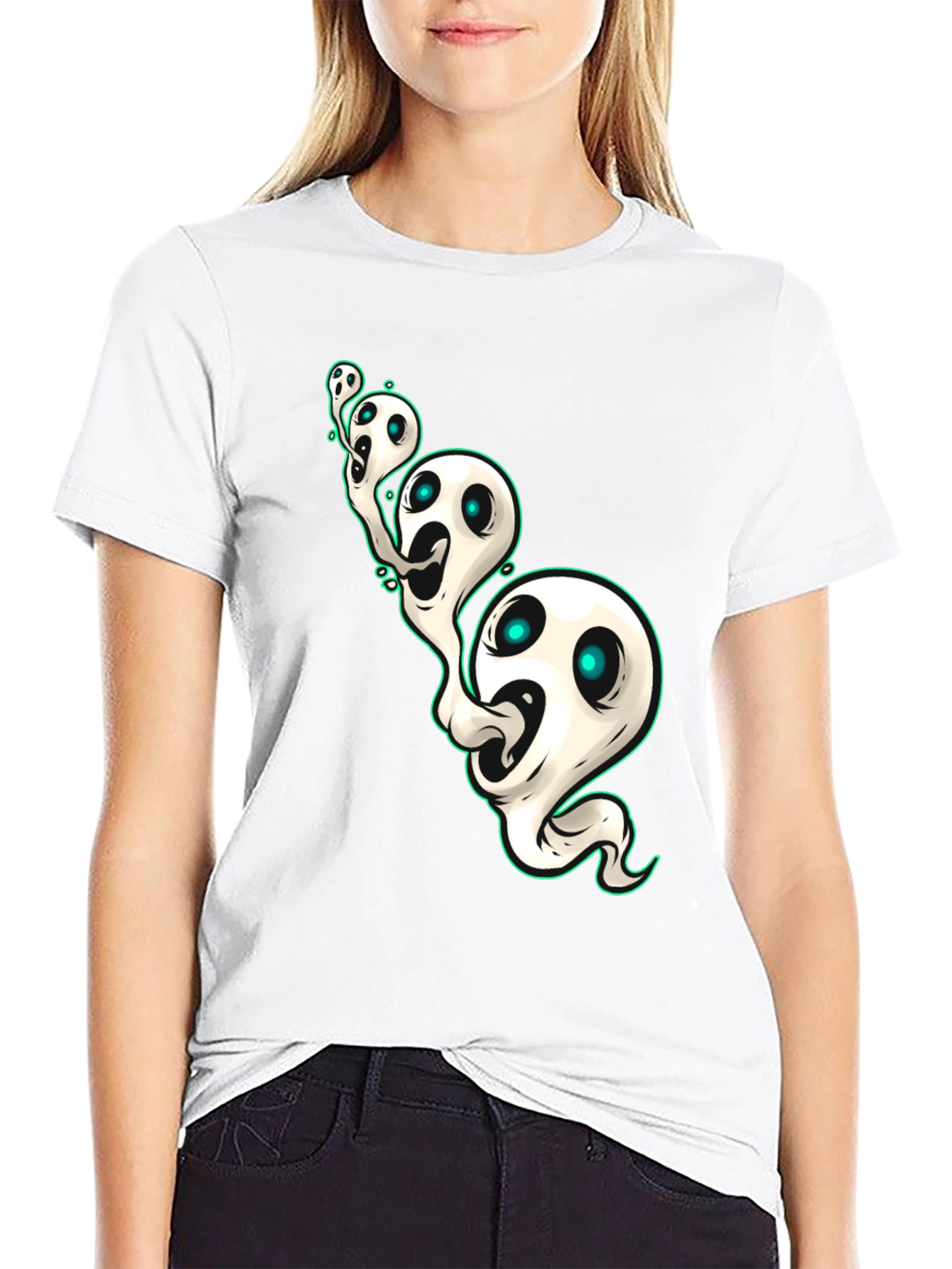 Spooky Ghosts Graphic Black T-Shirt