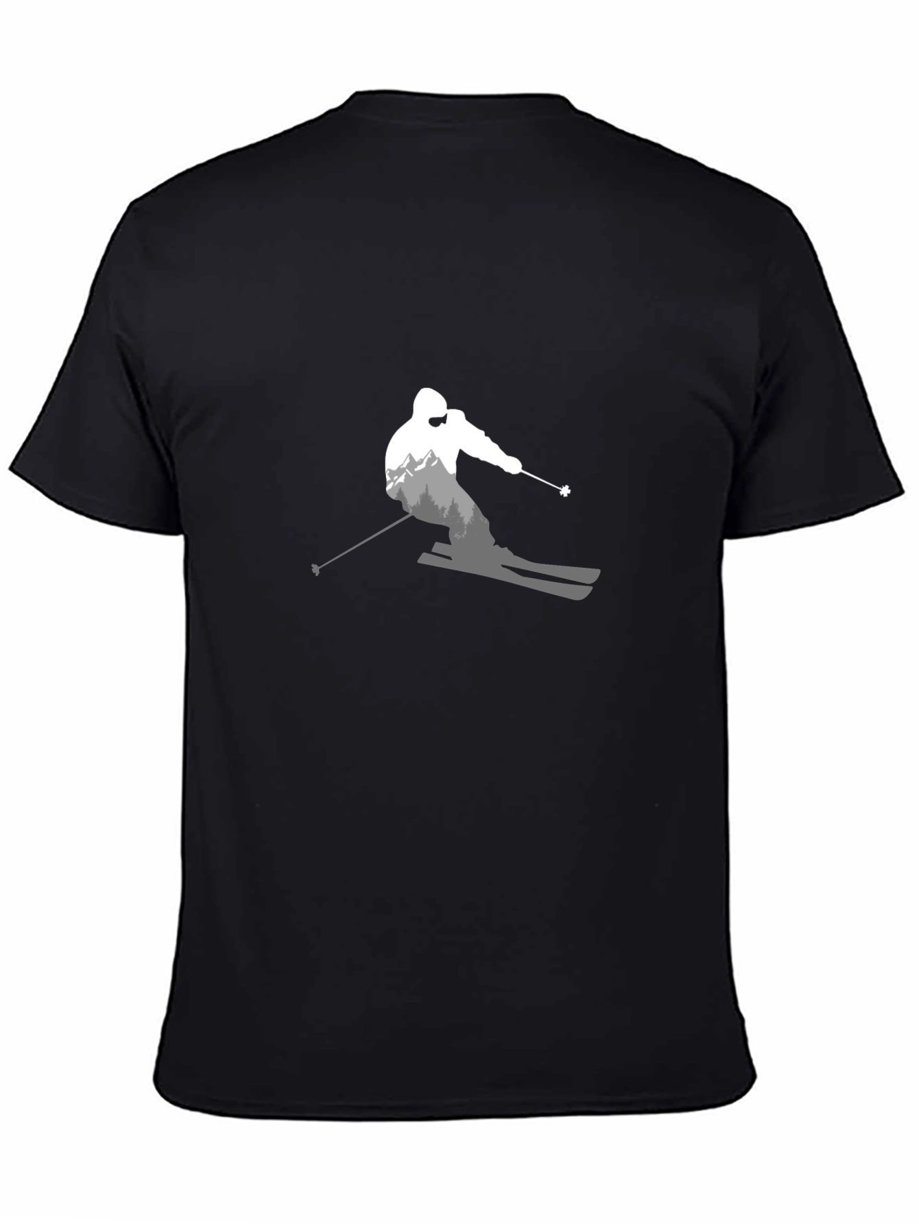 Stylish Skier Graphic T-Shirt - Black