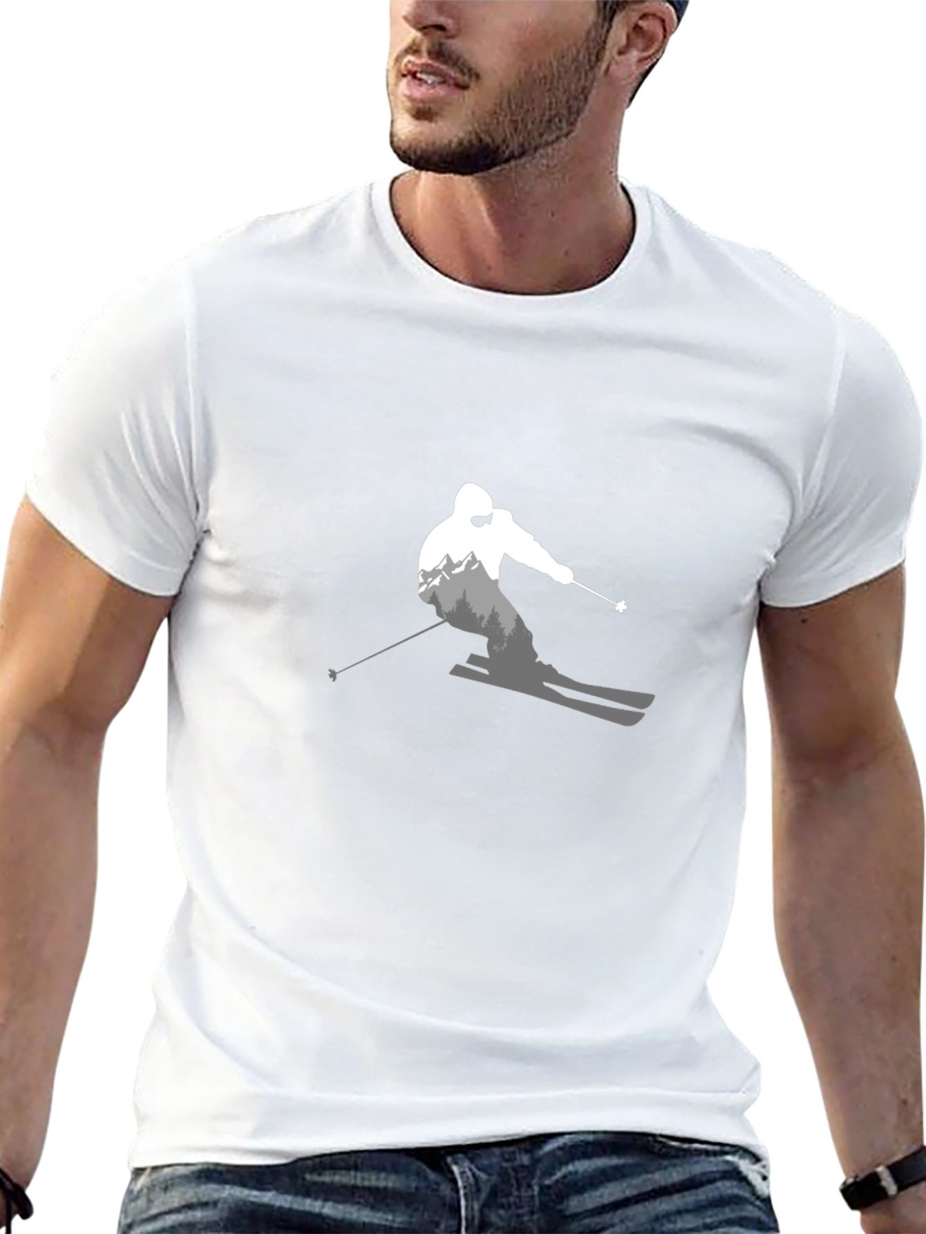 Stylish Skier Graphic T-Shirt - Black