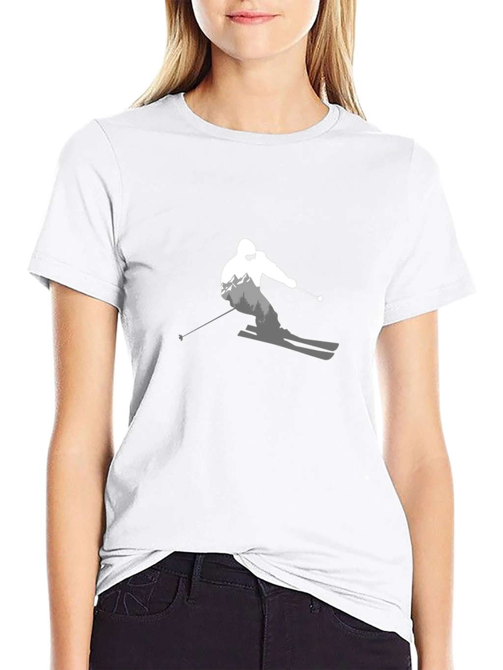 Stylish Skier Graphic T-Shirt - Black