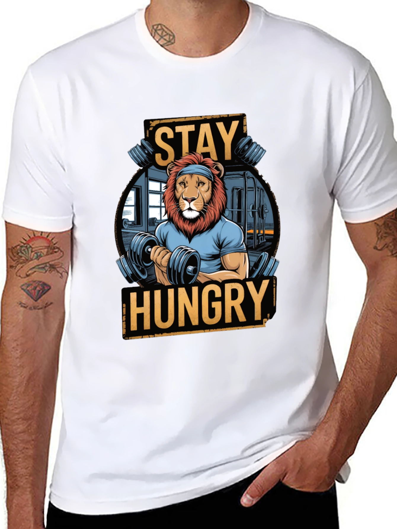 Stay Hungry Lion Gym Workout T-Shirt