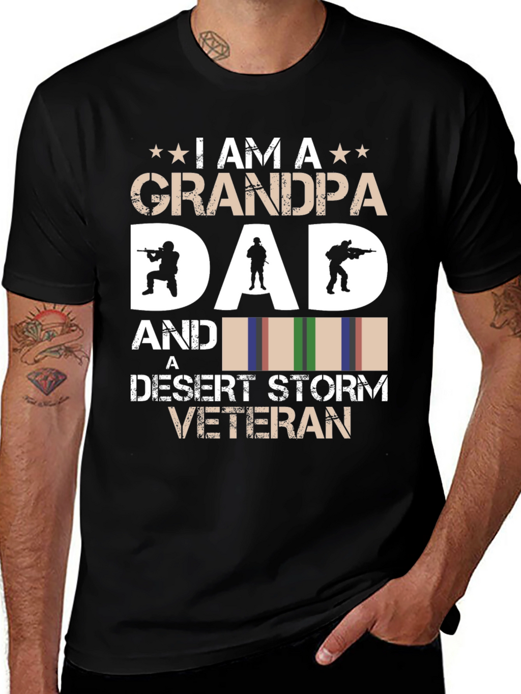 Grandpa Dad Desert Storm Veteran Black Graphic T-Shirt