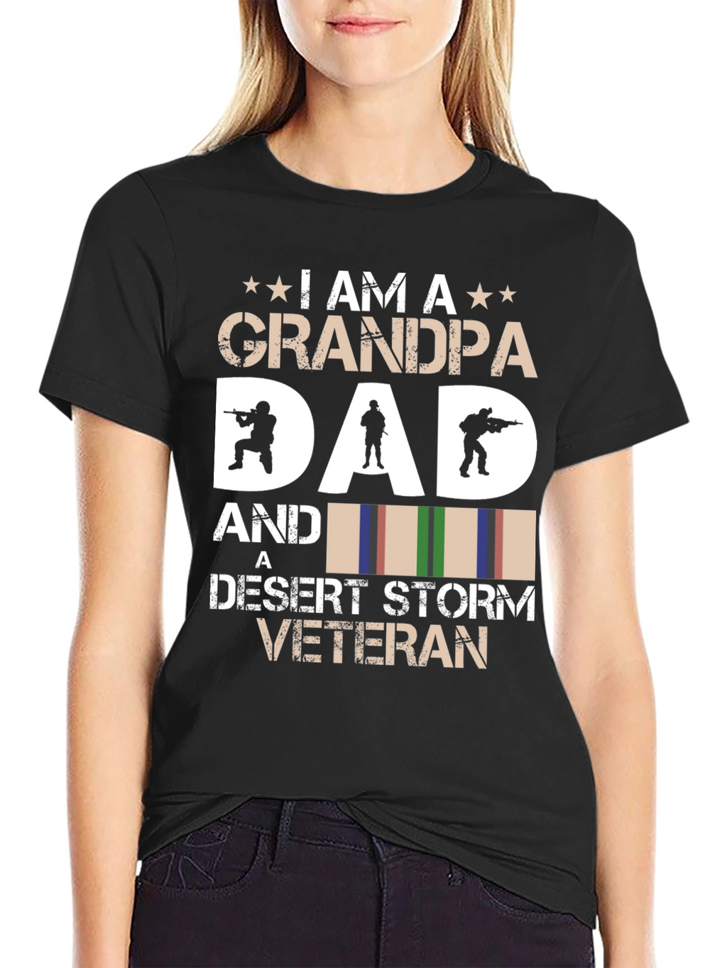 Grandpa Dad Desert Storm Veteran Black Graphic T-Shirt